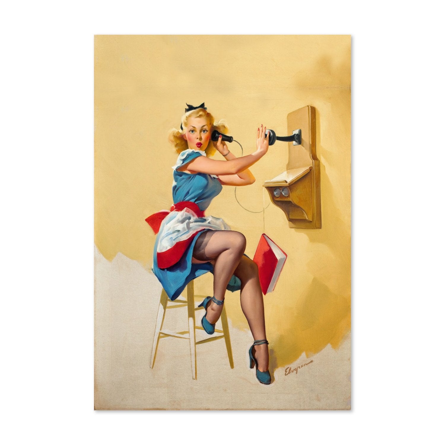 What a Line by Gil Elvgren, pin-up poster — framed print